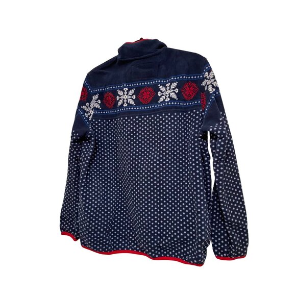 Lands End Fleece Pullover With Snowflake Pattern Navy & Red Size L - Picture 3 of 6